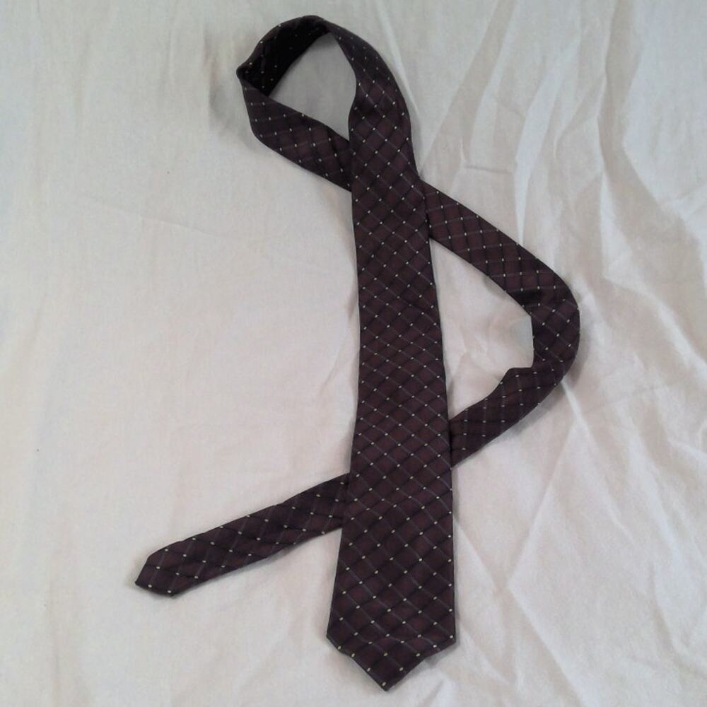 VTG Bergamo New York Men's Necktie Brown Geometric 100% Durable Polyester